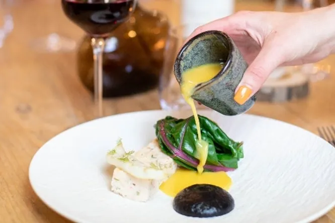 Cuttlefish breasts, gambas mousseline, beet and beurre blanc