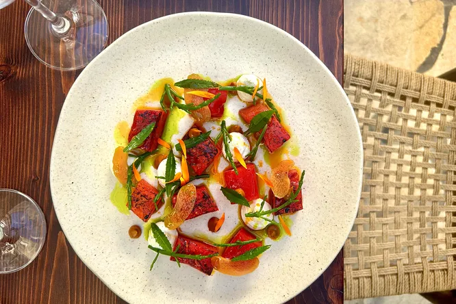 Watermelon and rhubarb harissa