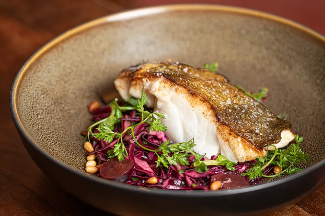 Cod with vinegared red cabbage