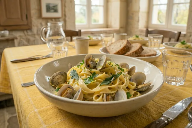 Tagliatelle with cockles, sage and lime cream