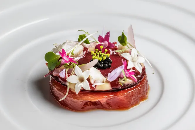 Anthony Gerbeau's candied watermelon and lacquered mackerel