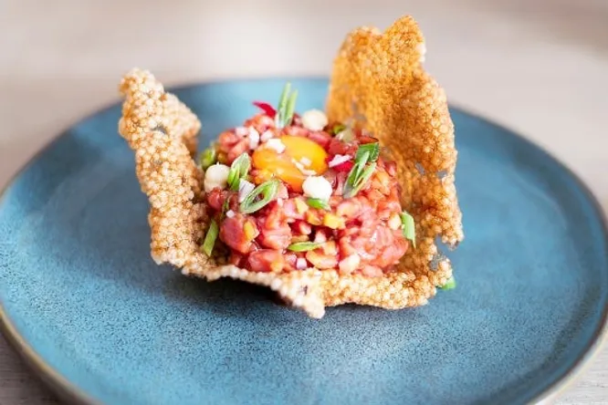 Near-veal tartar with smoked ketchup