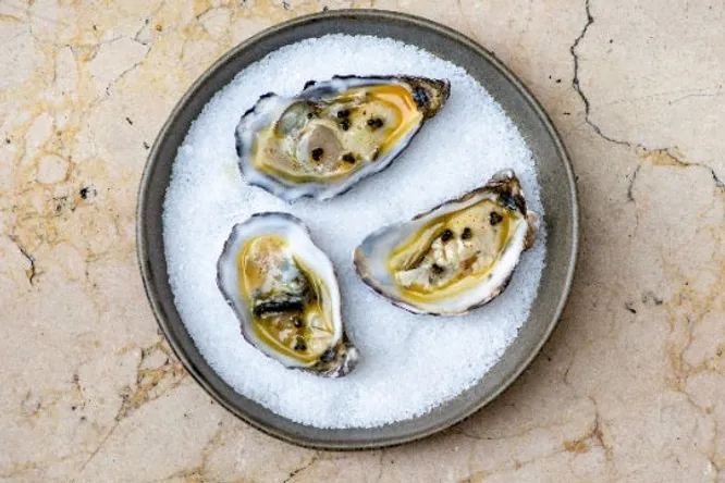 Oysters, hazelnut butter, wild garlic capers